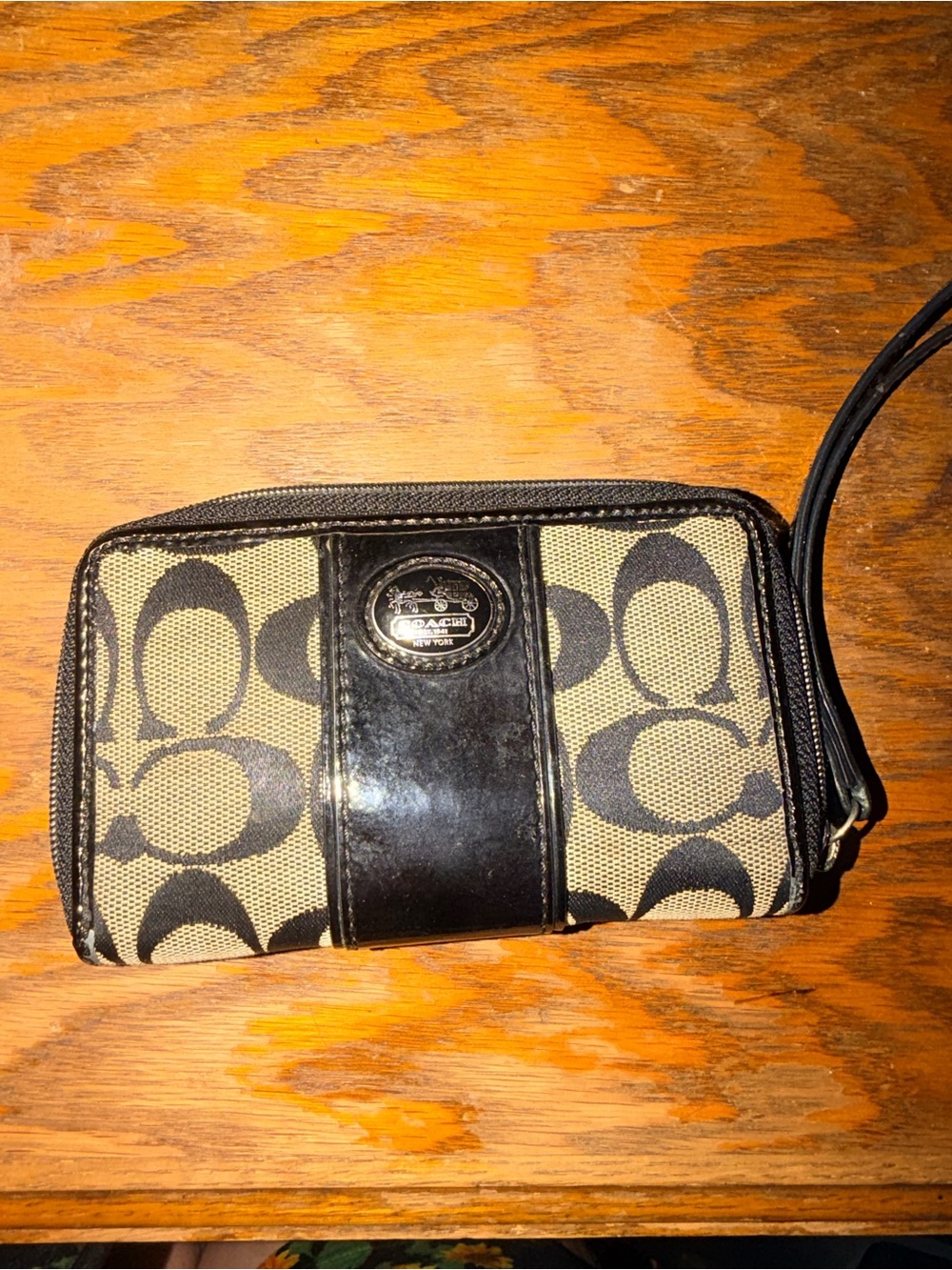 Coach Black & Beige Signature Canvas Wristlet